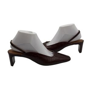& Other Stories Brown Croc Print Square Toe Sling Back Mule Kitten Heels